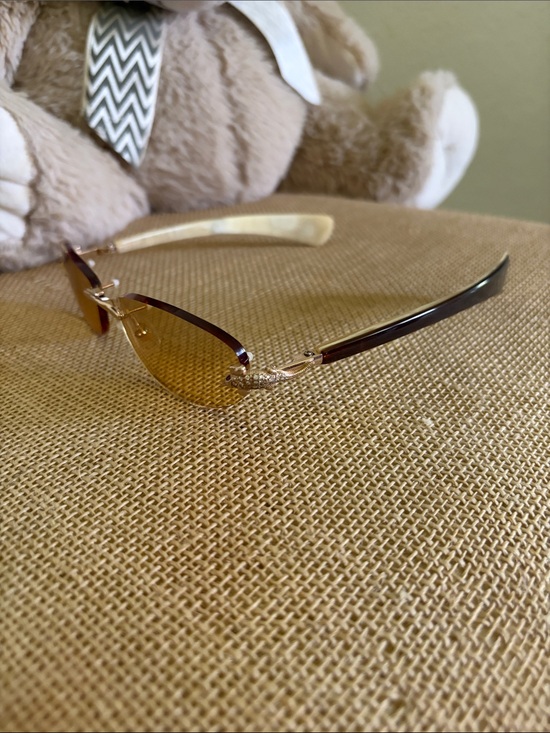 Rimless Gold Sunglasses with Amber Lenses… diamond crusted alligator w/ruby eye main image 6